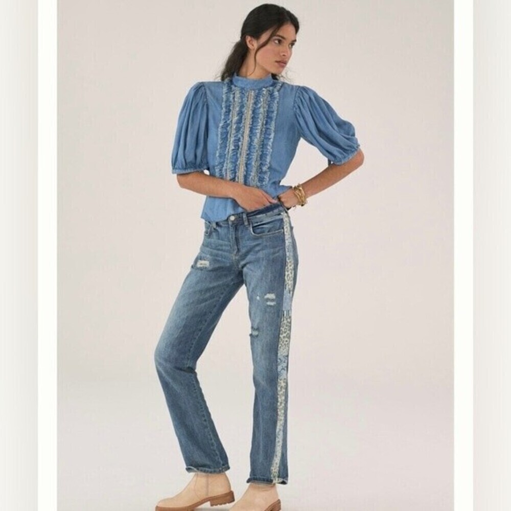 Pilcro and the Letterpress Slim Boyfriend Crop 26 Leopard Floral Side Stripe